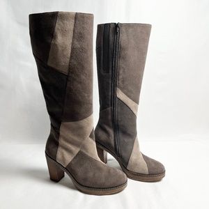 Gabor Knee High Patch Suede Heeled Boots